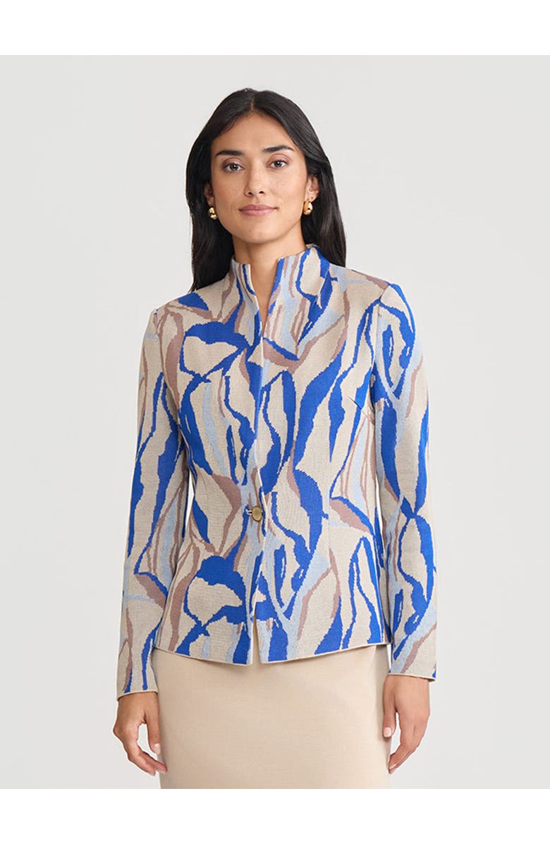 Misook Tailored Multi-Color Abstract Knit Jacket, Alternate, color, Biscotti/Aegean Blue