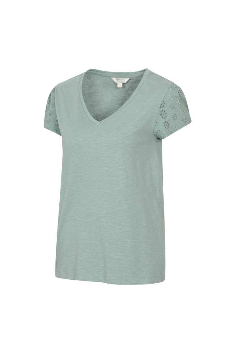 Malaga Broderie Sleeve T-Shirt, Main, color, Khaki Green
