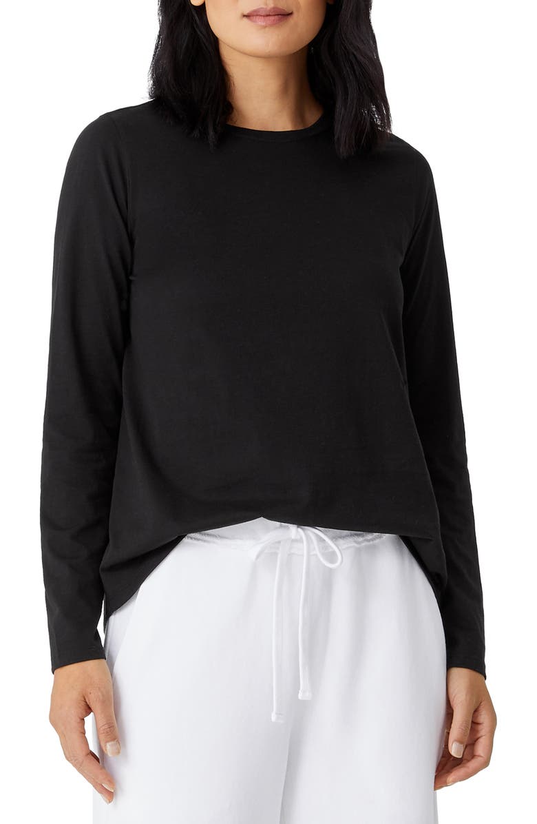 Eileen Fisher Organic Cotton Long Sleeve Funnel Neck T-Shirt, Main, color, 