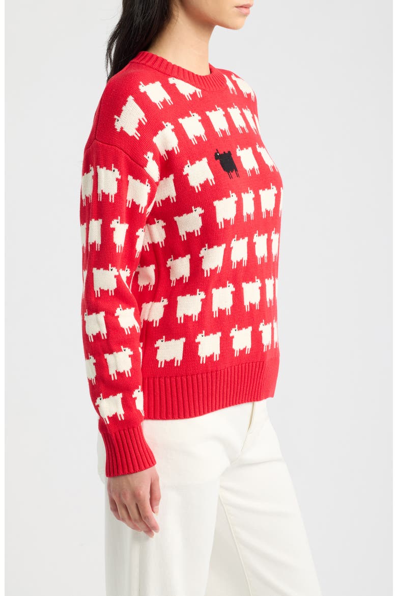 Warm & Wonderful Sheep Cotton Sweater, Alternate, color, DIANA RED