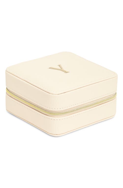 Nordstrom Initial Square Zip Travel Case In Y- Cream- Gold