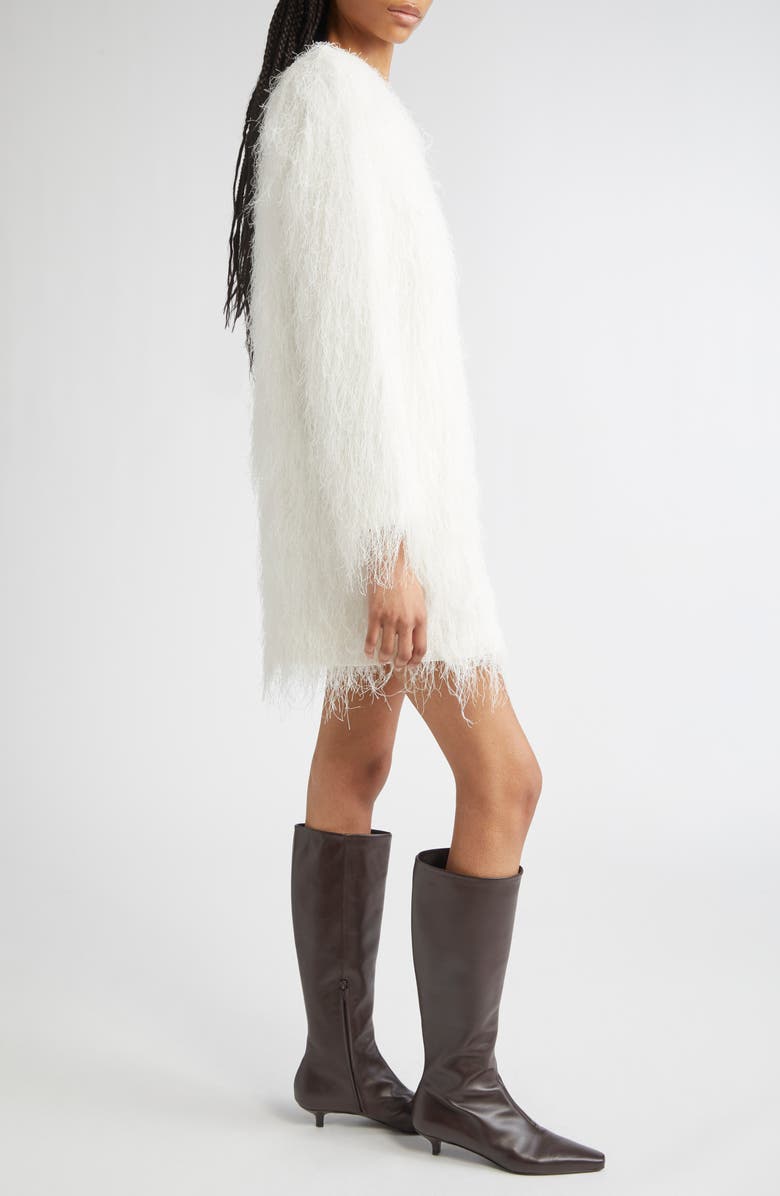 LOULOU DE SAISON Tina Long Sleeve Fringe Minidress, Alternate, color, White