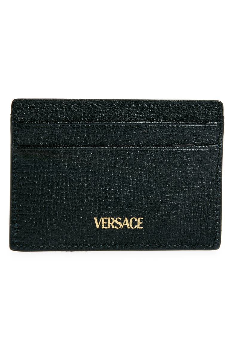 Medusa Leather Card Case, Alternate, color, BLACK/ VERSACE GOLD