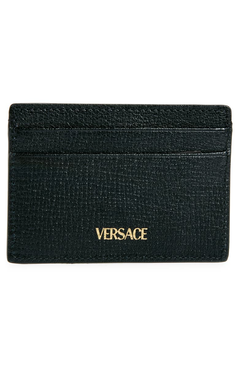 Versace Medusa Leather Card Case, Alternate, color, Black/ Versace Gold