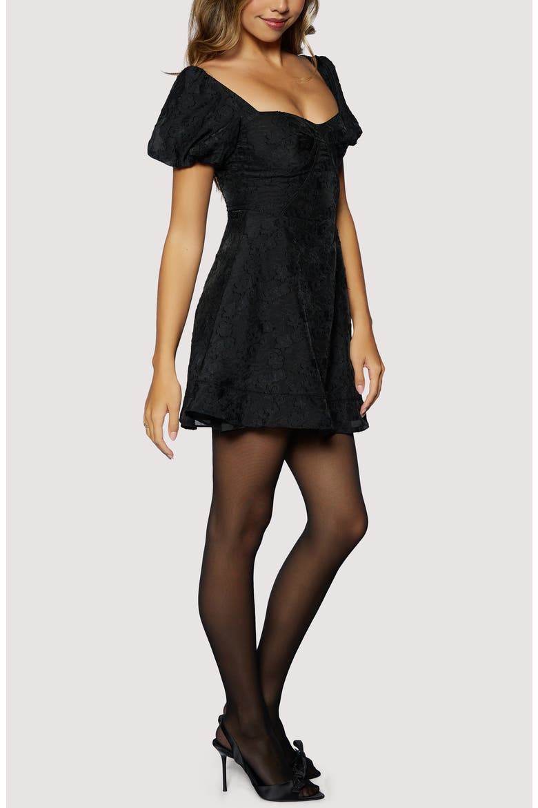 Petal Veil Jacquard Minidress, Alternate, color, BLACK