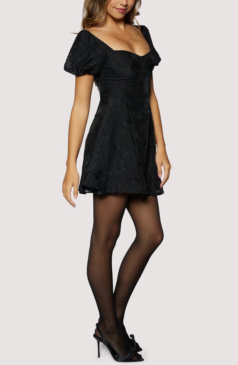 Lost + Wander Petal Veil Jacquard Minidress, Alternate, color, Black