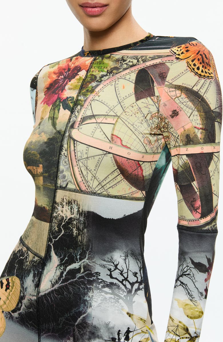 Alice + Olivia Delora Photo Print Long Sleeve Mesh Minidress, Alternate, color,