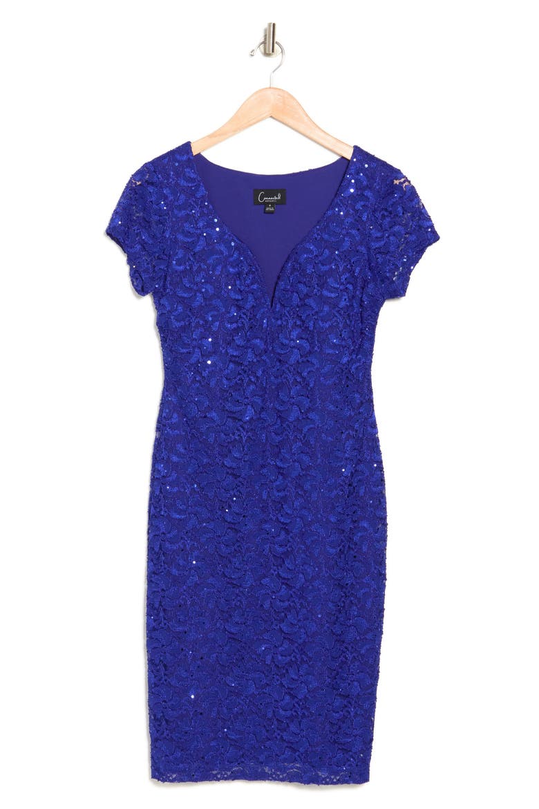 Sweetheart Neck Sequin Lace Cocktail Dress, Alternate, color, COBALT
