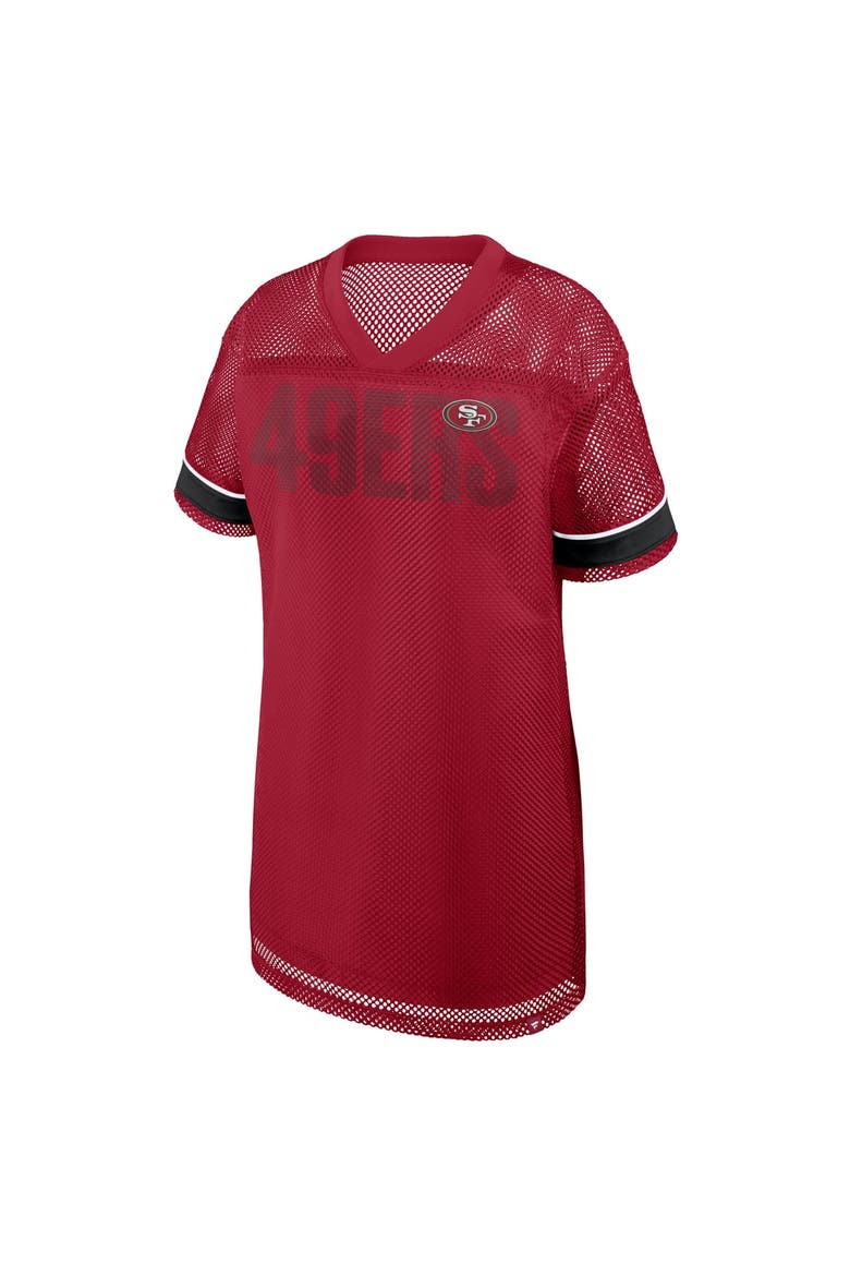 Women's Fanatics  Scarlet San Francisco 49ers Oversized Team First Deep Route Mesh V-Neck Dress, Alternate, color, Scarlet