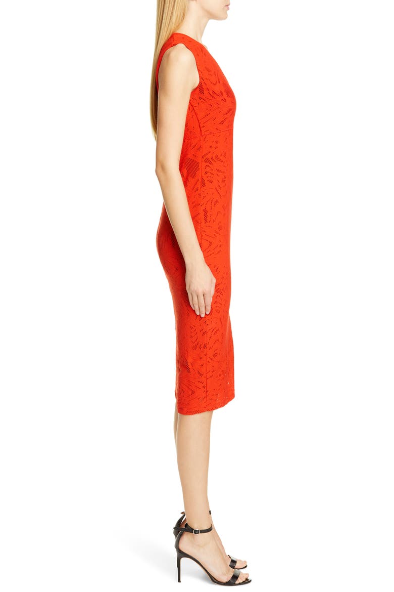 Lace V-Neck Midi Dress, Alternate, color, RUBINO