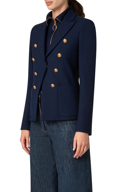 Akris Punto Double-breasted Illusion Canvas Crepe Blazer In Navy
