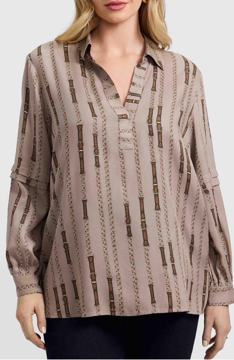 Foxcroft Frankie Chain Stripe Popover Top, Main, color, Brown Multi