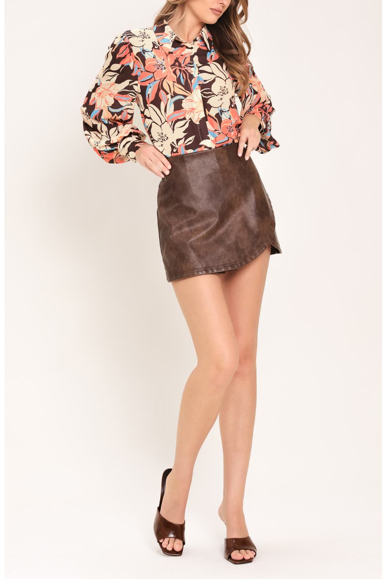 Floral Button Front Shirt, Alternate, color, DARK BROWN