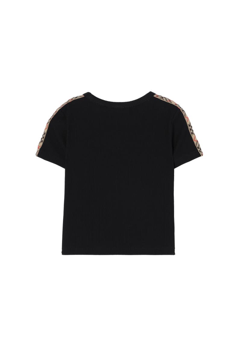 Check Trim Stretch Cotton T-shirt, Alternate, color, Black