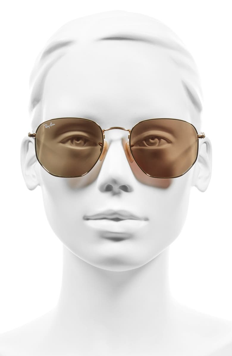 Ray-Ban 54mm Hexagonal Flat Lens Sunglasses, Alternate, color, Gold/ Pink