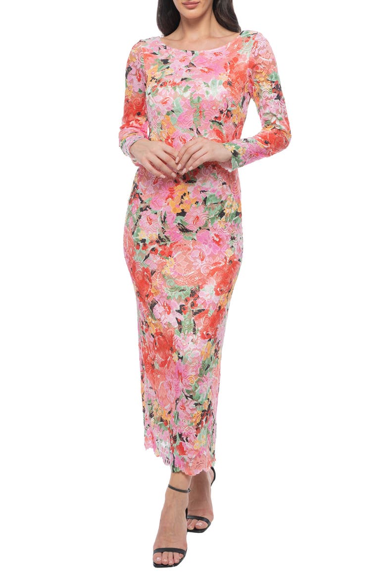 Floral Long Sleeve Lace Body-Con Dress, Main, color, PINK/ MULTI