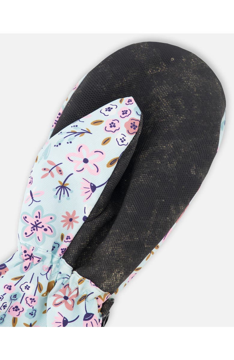 Deux par Deux Mid-Season Mittens Mini Flower in Recycled Polyester, Alternate, color, Blue Mini Flower Print