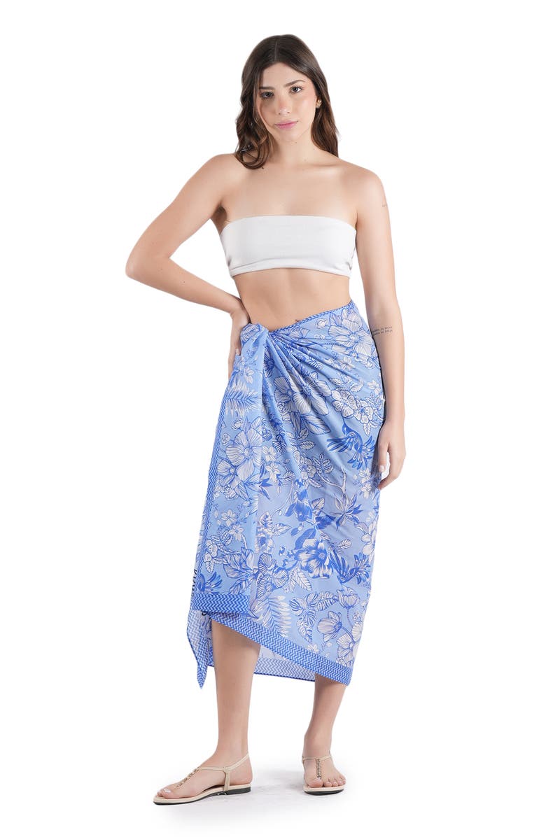 Vismaya Floral Cotton Scarf, Alternate, color, Navy Blue