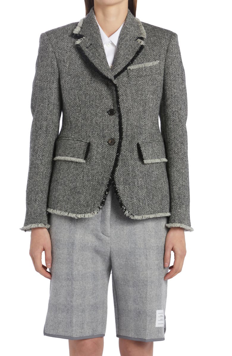 Thom Browne Herringbone Raw Edge Wool Tweed Blazer, Main, color, 