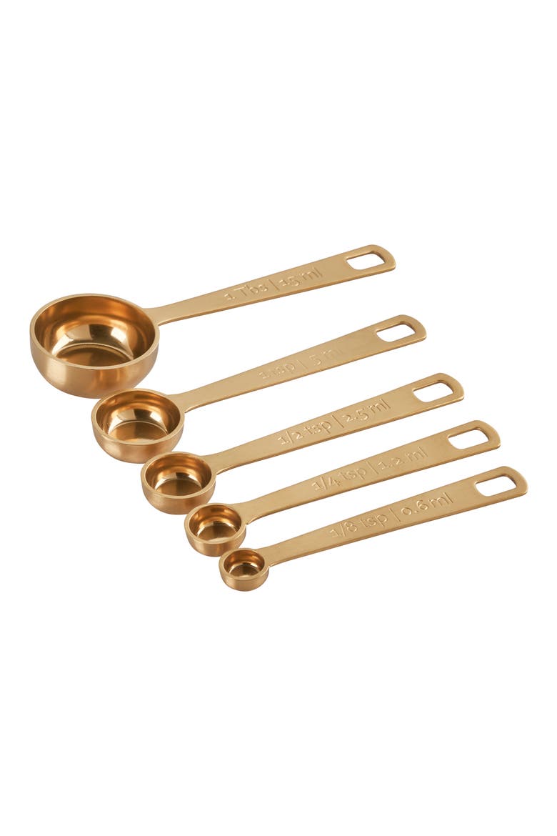 Set of 5 Measuring Spoons, Alternate, color, GOLD