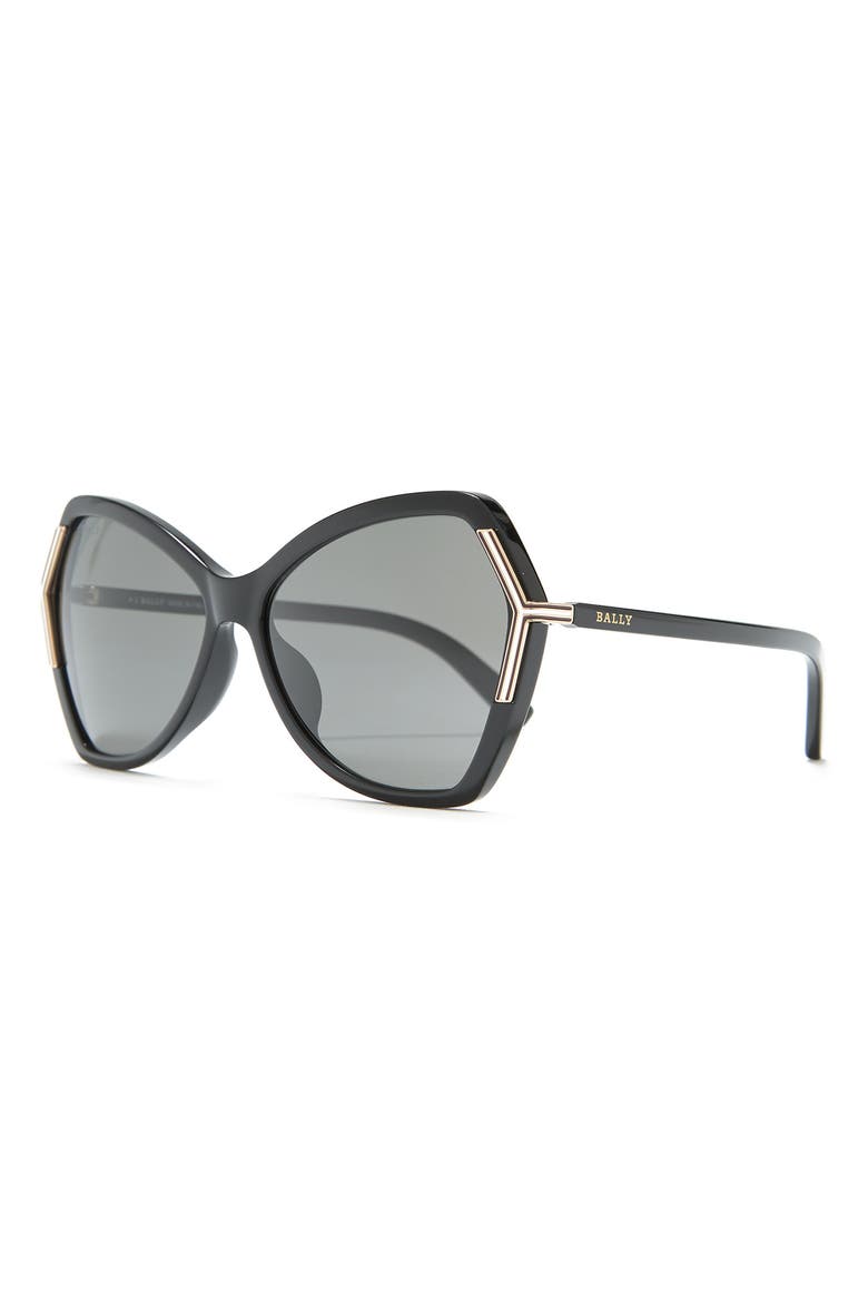 60mm Geometric Sunglasses, Alternate, color, SHINY BLACK / SMOKE