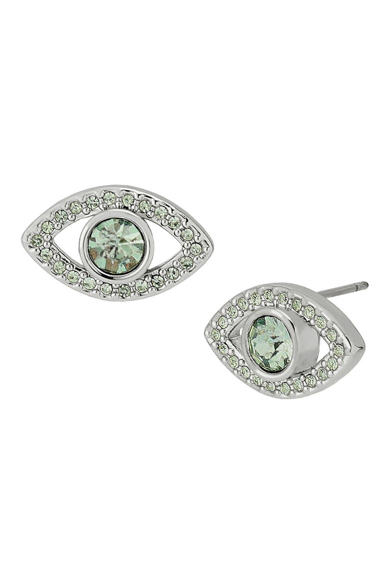 Pavé Evil Eye Stud Earrings, Main, color, LIGHT GREEN