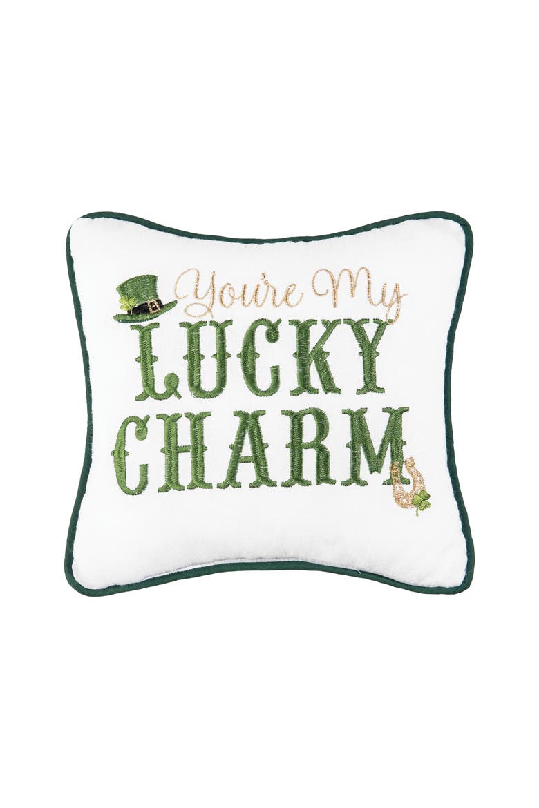 St. Patrick's Day "You're My Lucky Charm" Embroidered Mini Accent Pillow, 10" x 10", Main, color, Green