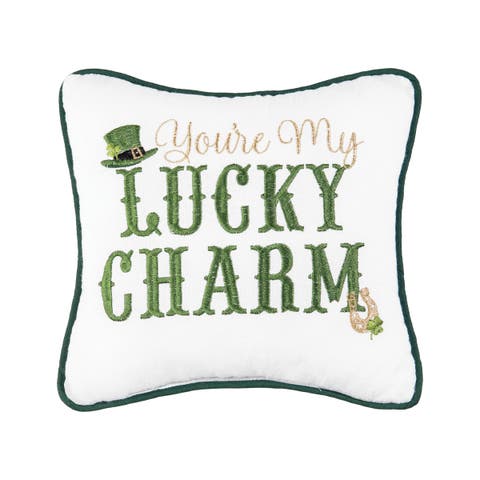 St. Patrick's Day "You're My Lucky Charm" Embroidered Mini Accent Pillow, 10" x 10"