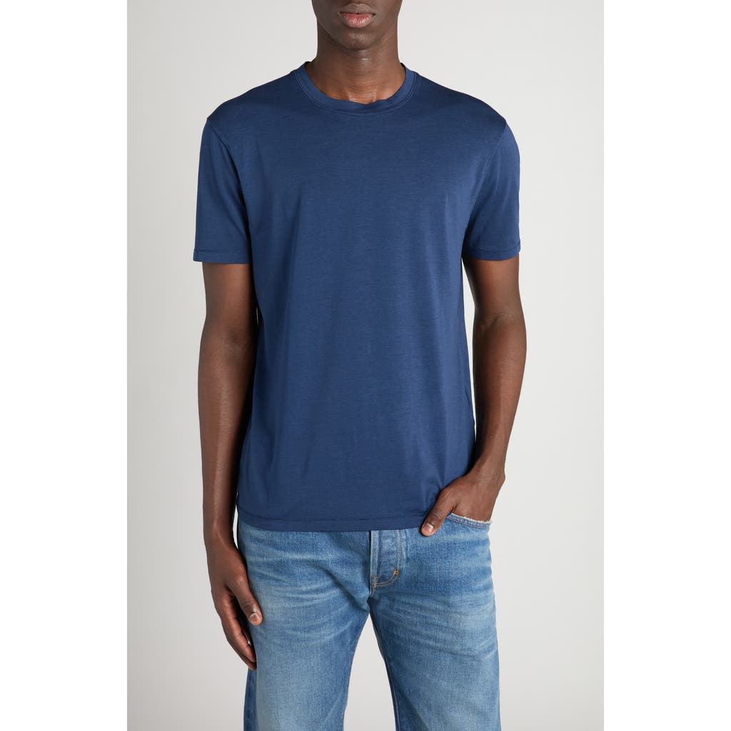 Tom Ford T-shirt With Round Neck And Short Sleeves In Denim Blue