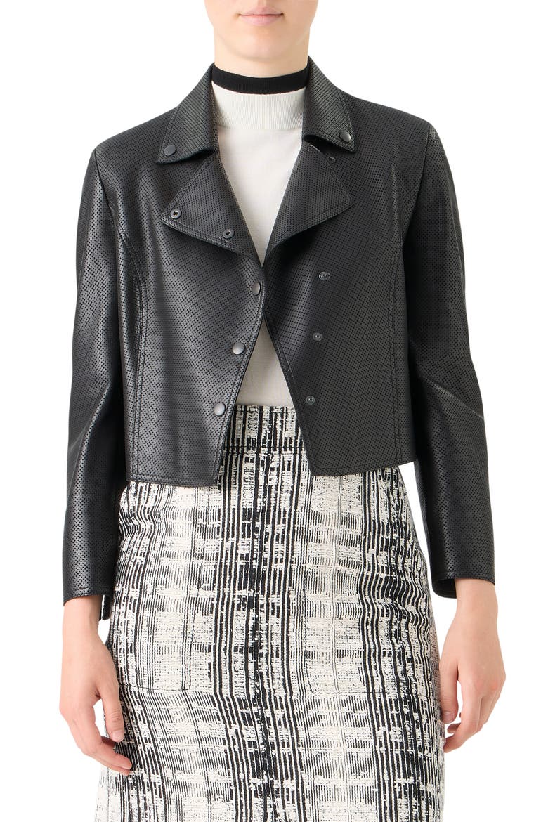 Crop Perforated Leather Jacket, Main, color, BLACK
