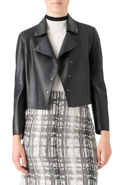 Crop Perforated Leather Jacket