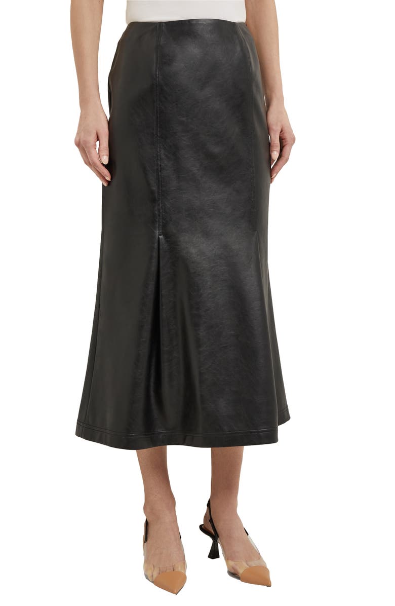 Misook Pleated Faux Leather Trumpet Skirt, Main, color,