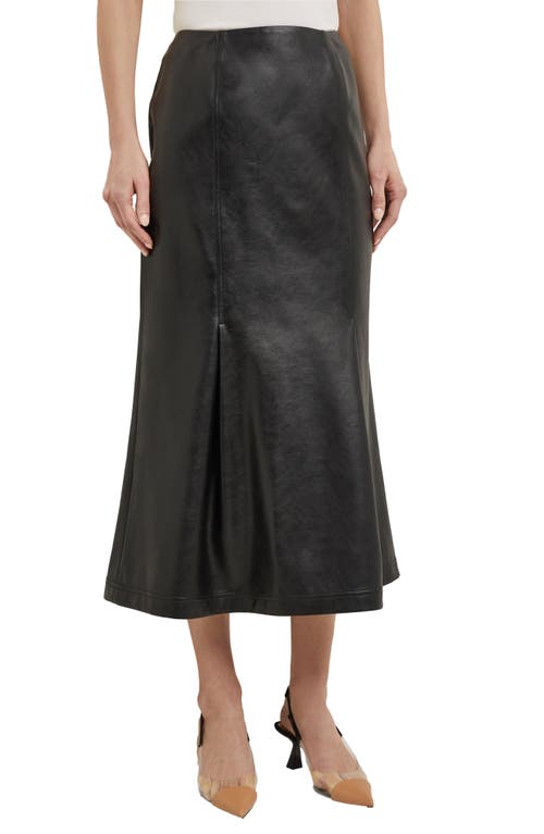 Misook Pleated Faux Leather Trumpet Skirt in Black 