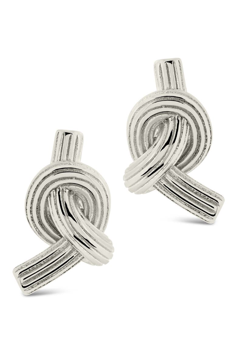Textured Love Knot Stud Earrings, Alternate, color, SILVER