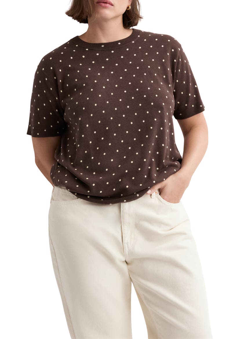 Polka Dot Short Sleeve Sweater, Main, color, CHOCOLATE