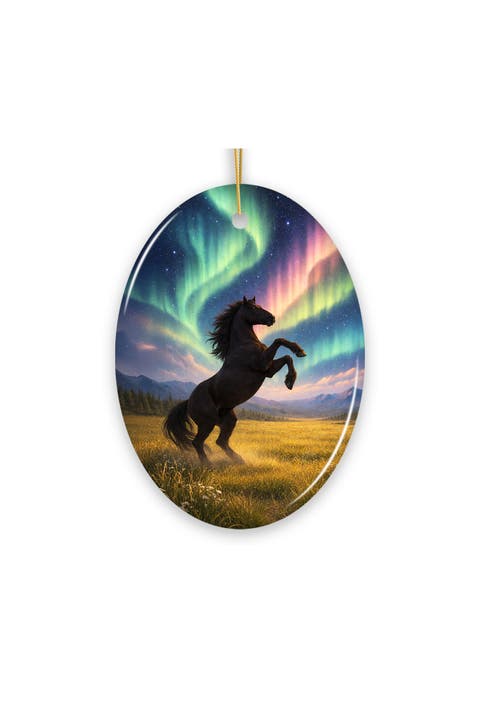 Aurora Rearing Horse Northern Lights Ceramic Ornament