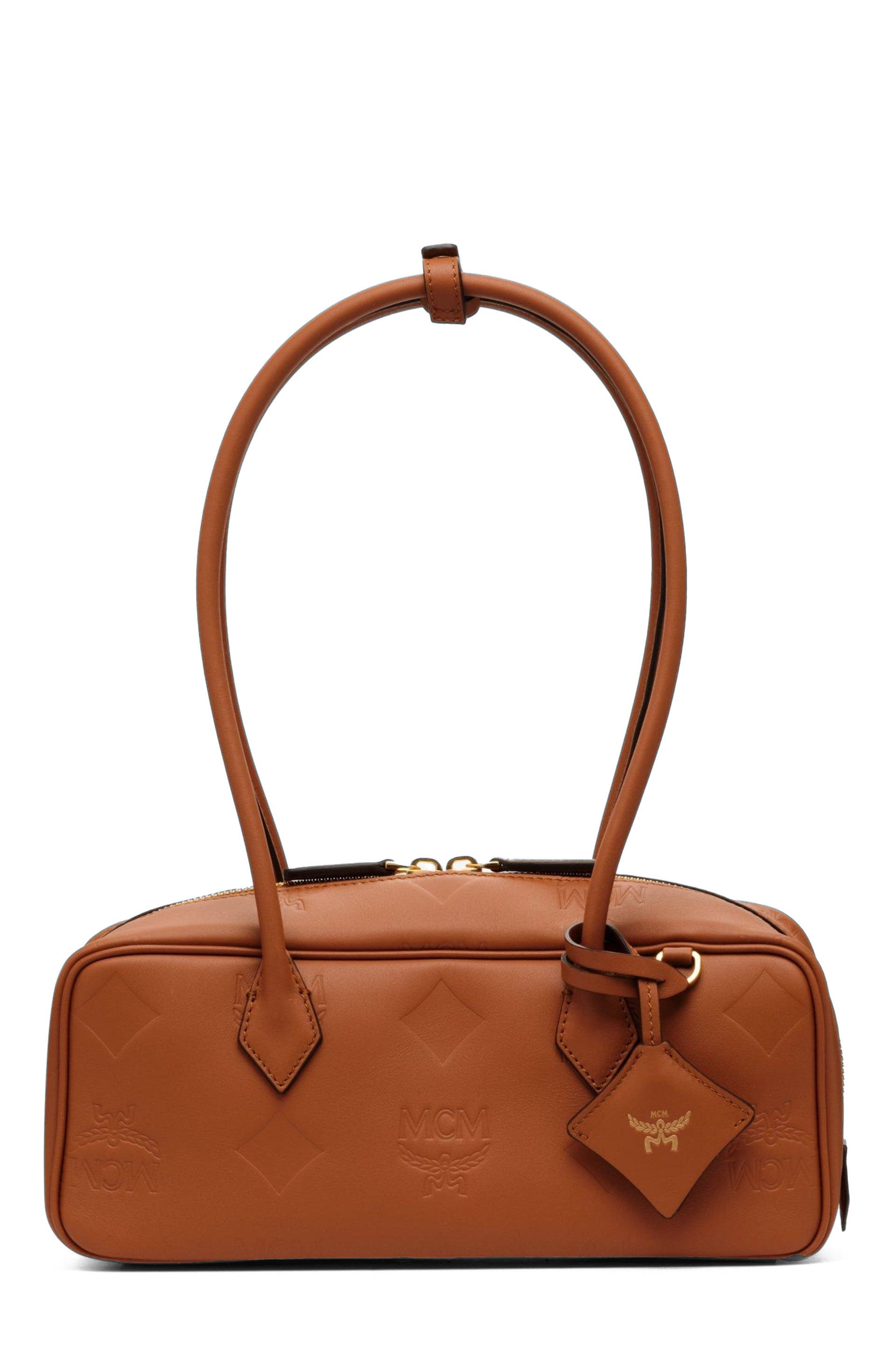 MCM Small Aren East West Shoulder Bag in Maxi Monogram Leather, Main, color, Mocha Bisque