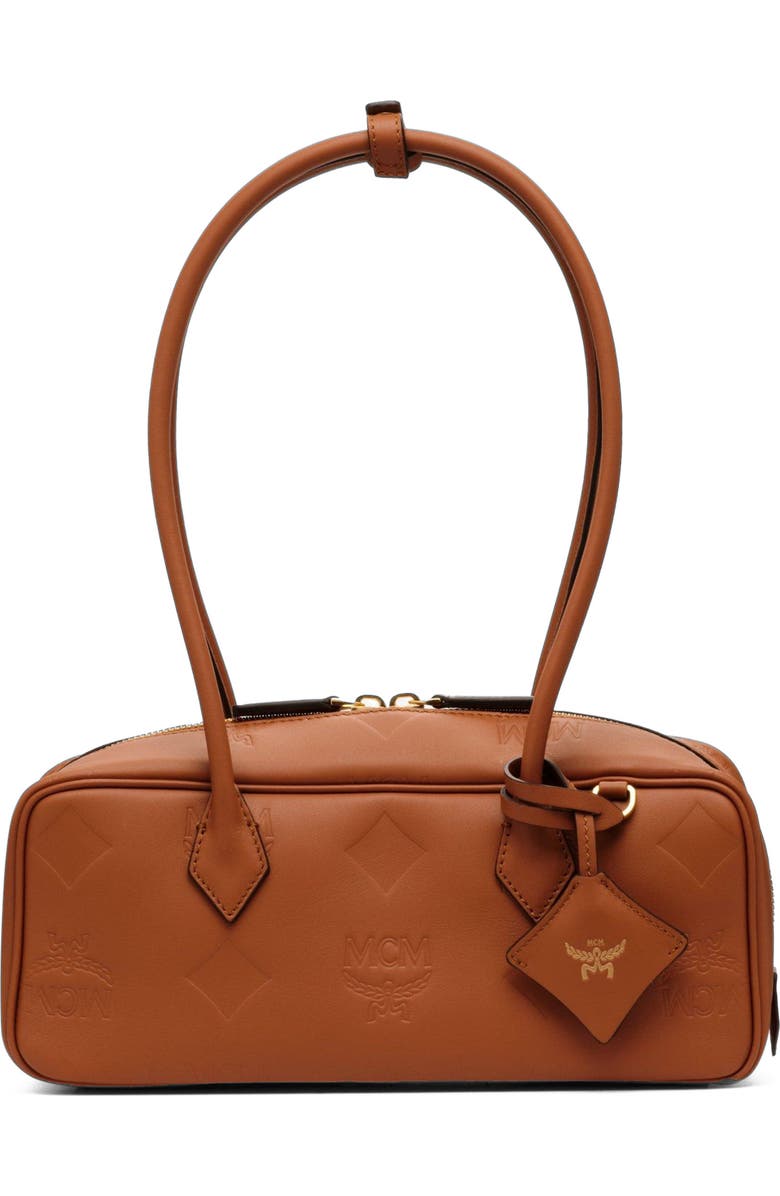 MCM Small Aren East West Shoulder Bag in Maxi Monogram Leather, Main, color, Mocha Bisque