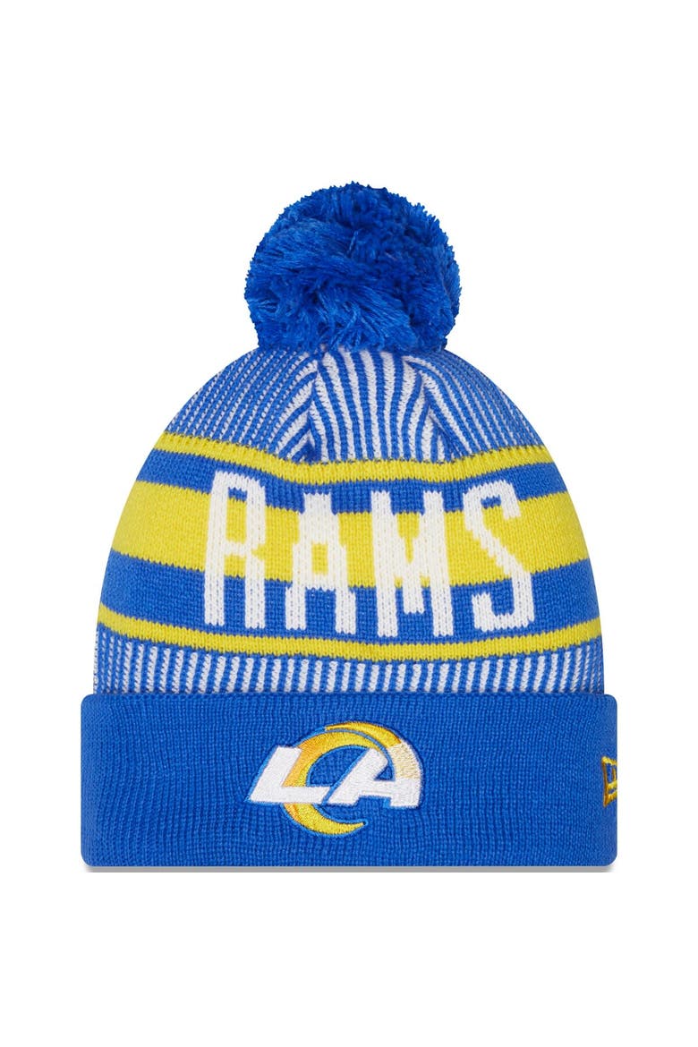 Men's New Era Royal Los Angeles Rams Striped Cuffed Knit Hat with Pom, Main, color, Royal
