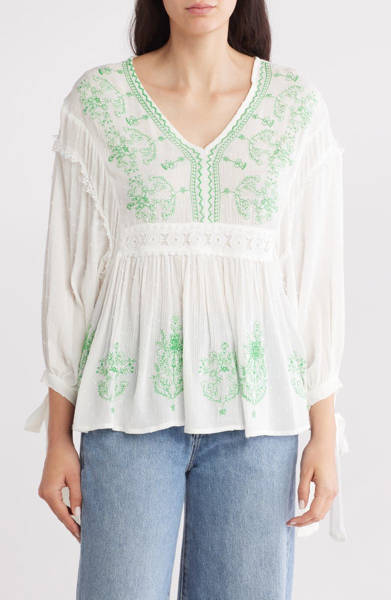 Forgotten Grace Swiss Dot Embroidered Shirt, Main, color, Green