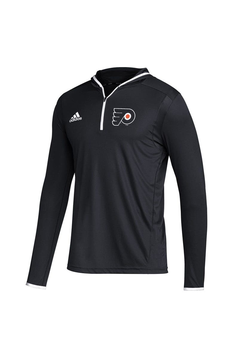 adidas Men's adidas Black Philadelphia Flyers Team Long Sleeve Quarter-Zip Hoodie T-Shirt, Alternate, color,