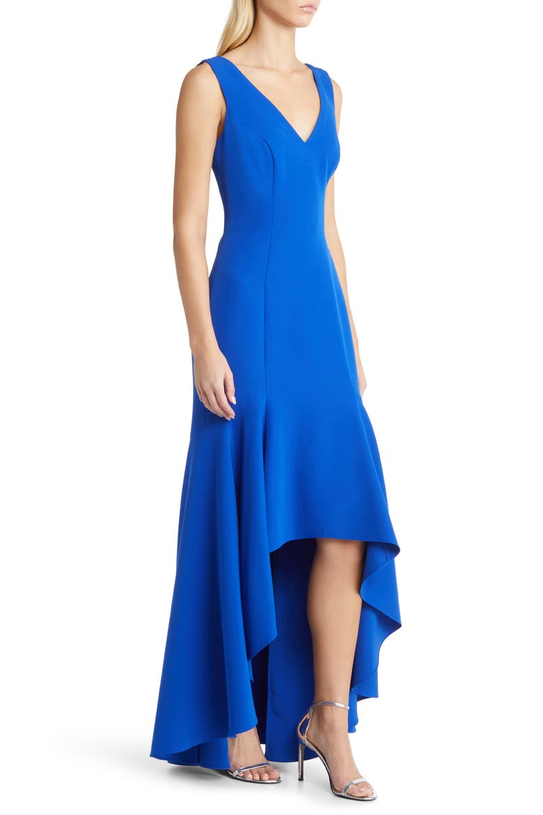 Crepe High/Low Gown, Alternate, color, COBALT