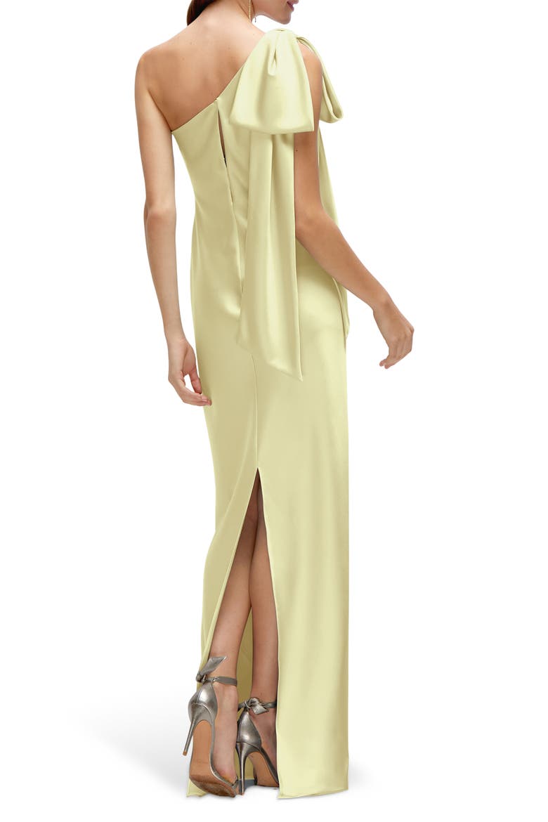 Bow Detail One-Shoulder Stretch Satin Charmeuse Gown, Alternate, color, BUTTER YELLOW
