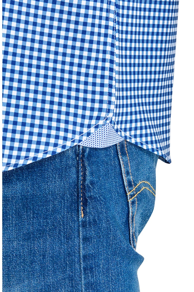 Slim Fit Mini Check Recycled 4-Way Stretch Performance Short Sleeve Shirt, Alternate, color, WHITE/BLUE