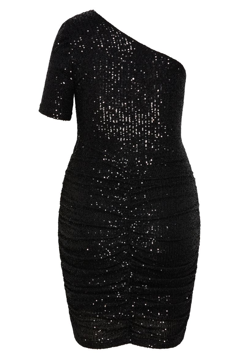 Sparkle One-Shoulder Body-Con Dress, Alternate, color, BLACK