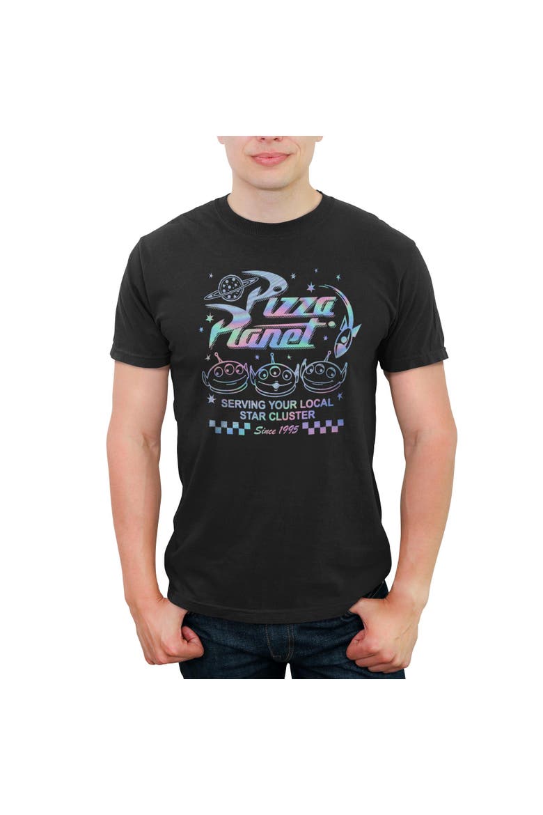 Men's Toy Story Holographic Pizza Planet Aliens  Graphic T-Shirt, Main, color, Black