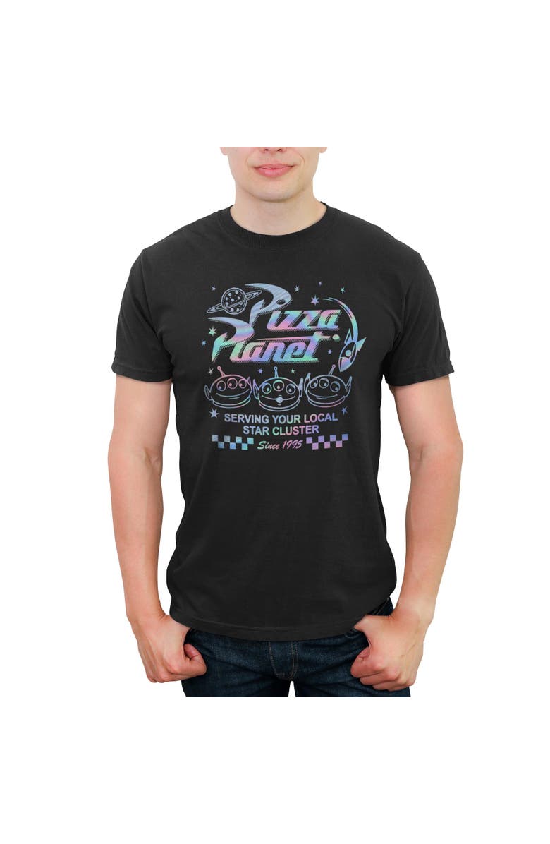 Toy Story Men's Toy Story Holographic Pizza Planet Aliens Graphic T-Shirt, Main, color, Black