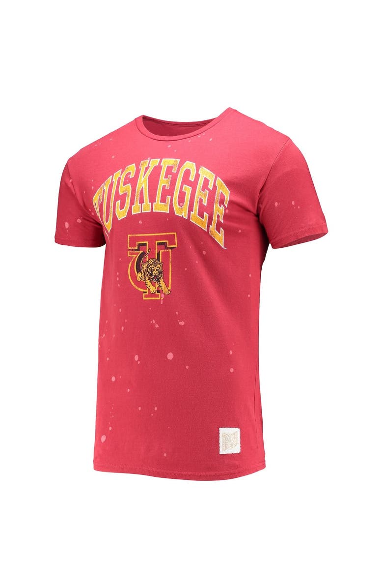 Retro Brand Men's Original Retro Brand Crimson Tuskegee Golden Tigers Bleach Splatter T-Shirt, Alternate, color, Crimson