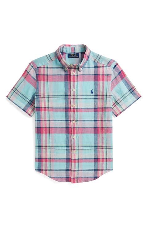 Kids' Plaid Linen Button-Down Shirt (Big Kid)