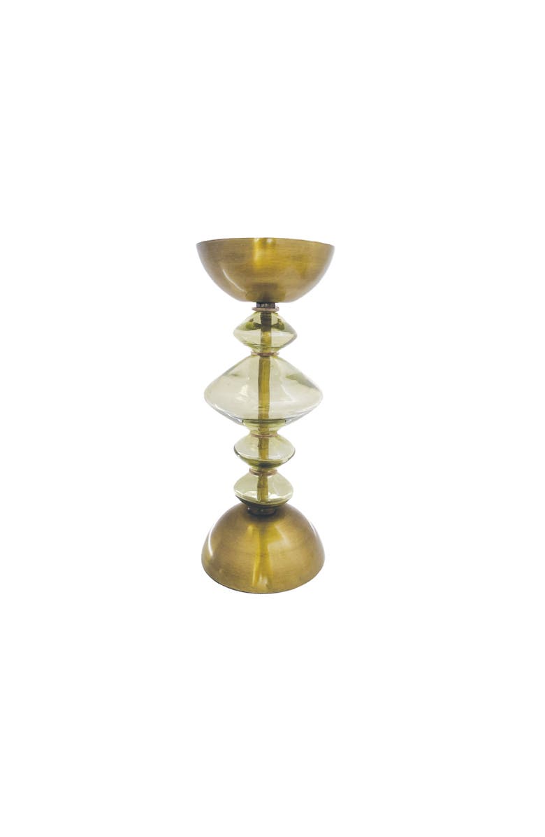 Storied Home Reclaimed Glass and Metal Decorative Pillar Candle Holder, Gold and Green, Main, color, Gold